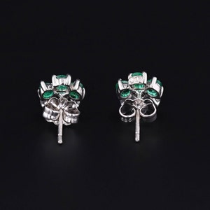 Vintage Emerald and Diamond Flower Stud Earrings image 4