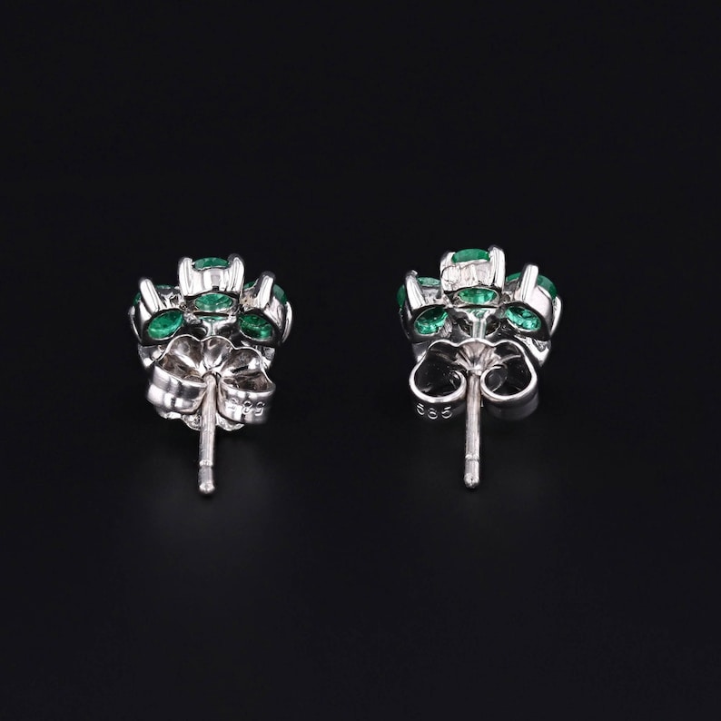 Vintage Emerald and Diamond Flower Stud Earrings image 4