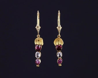 Antique Garnet and Rock Crystal Conversion Earrings of 14k Gold
