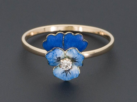 Pansy Ring | Enamel Pansy Ring with Diamond | Conv