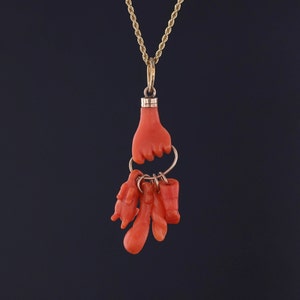 Antique Coral Hand Charm Pendant of 14k Gold image 2
