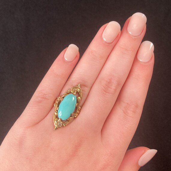 Antique Turquoise and Diamond Ring of 10k Gold - image 6