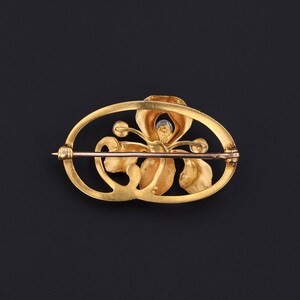 Antique Enamel Iris Flower Brooch of 14k Gold image 3