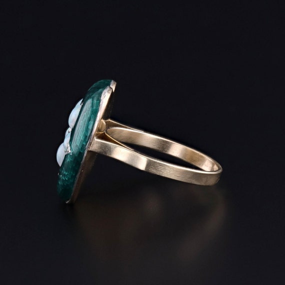 Antique Opal & Enamel Heart Ring of 14k Gold - image 3