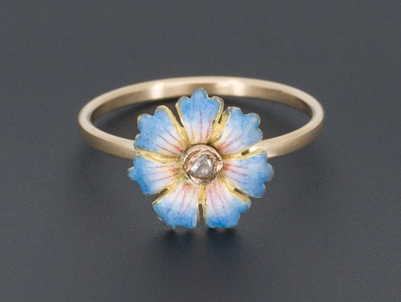 Enamel Flower Ring | Antique Pin Conversion Ring |