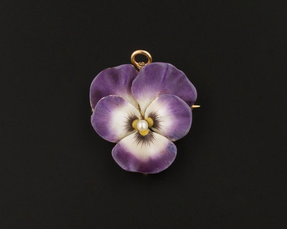 Pansy Brooch | Vintage Enamel Pansy | 14k Gold | F