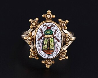 Antique Micromosaic Scarab Ring of 14k Gold