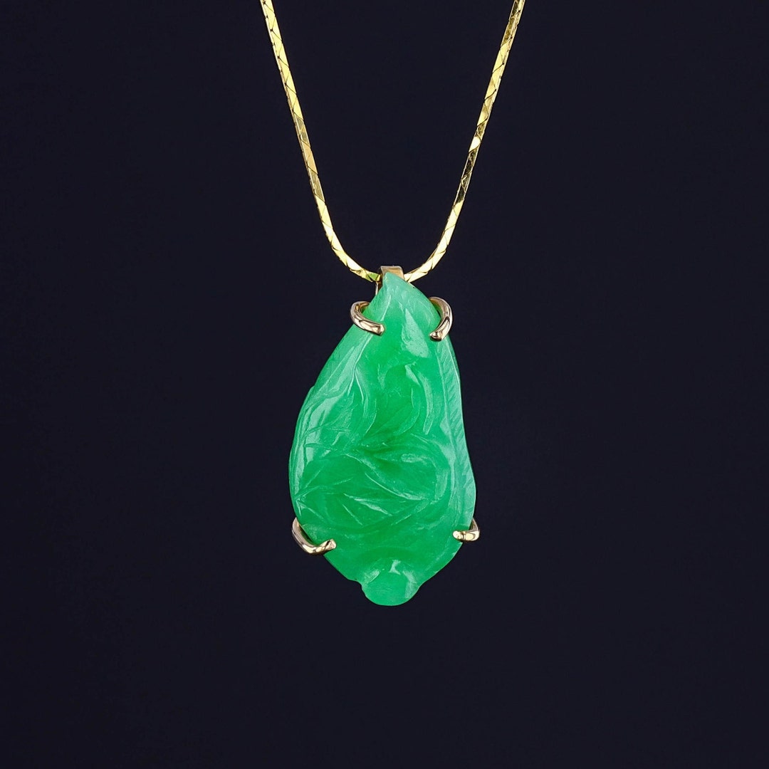 Vintage Nephrite Jade Pendant of 14k Gold Etsy
