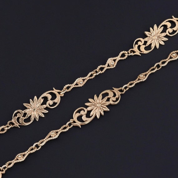 Antique Fancy Link Floral Chain of 14k Gold - image 2