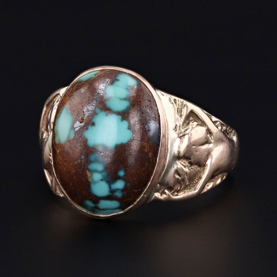 Vintage Turquoise Woman Ring of 10k Gold - image 2