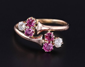 Antique Ruby and Diamond Ring of 18k Rose Gold