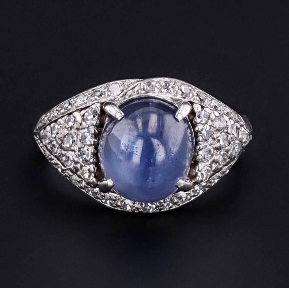 Vintage Natural Star Sapphire and Diamond Ring of… - image 1