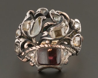 Antique Georgian Diamond and Garnet Giardinetti Ring