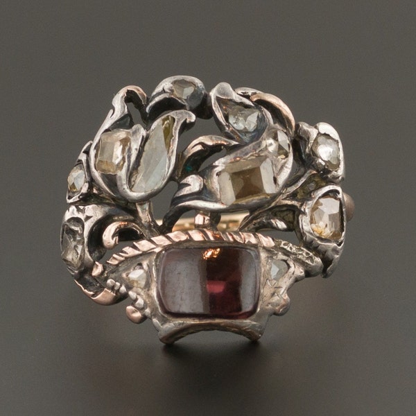 Antique Georgian Diamond and Garnet Giardinetti Ring