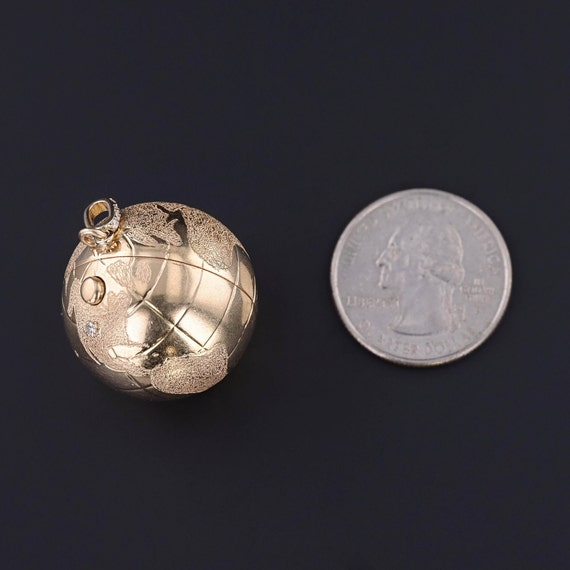 Vintage Diamond Globe Locket Pendant of 14k Gold - image 3