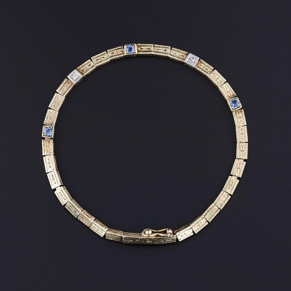Art Deco Sapphire & Diamond Line Bracelet of 14k … - image 2