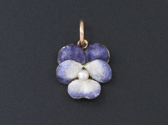 Pansy Charm | Purple Enamel Pansy with Pearl | Ant