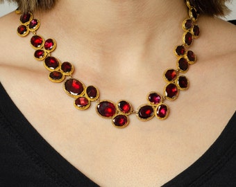 Georgian Garnet Riviere Necklace of 14k Gold