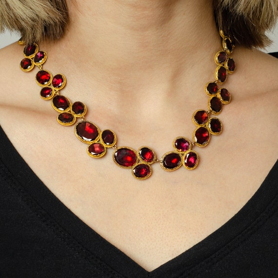 Georgian Garnet Riviere Necklace of 14k Gold - image 1