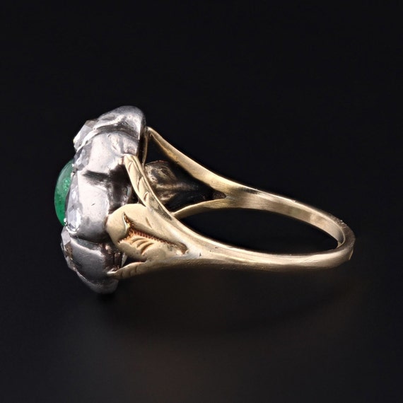 Antique Emerald Cabochon and Diamond Ring - image 3