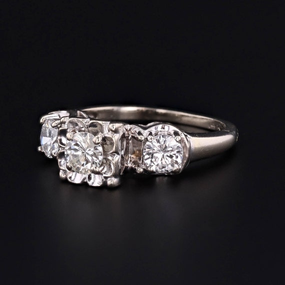 Vintage Diamond Engagement Ring of 14k White Gold - image 2