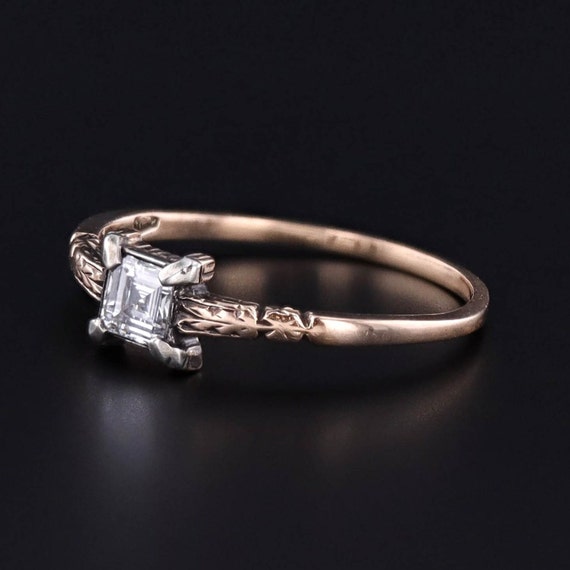 Antique Emerald Cut Diamond Ring of 12ct Gold - image 2