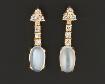 Vintage Moonstone and Diamond Earrings of 18k Gold