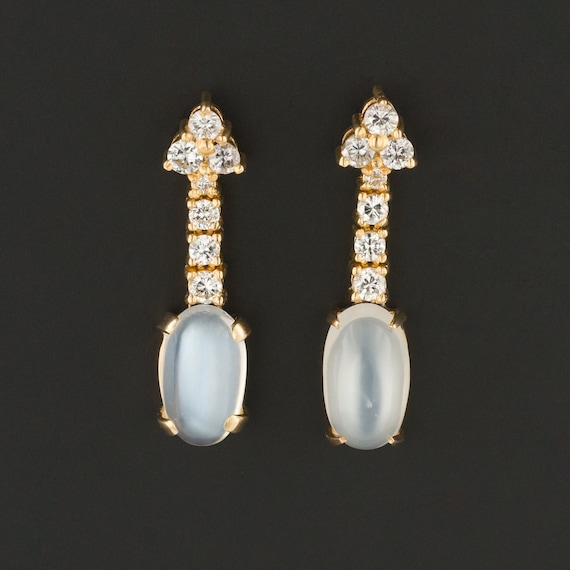 Moonstone & Diamond Earrings | 18k Gold Moonstone