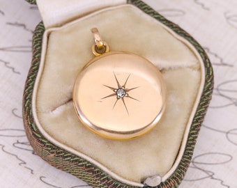 Antique Diamond Star Locket of 10k Gold