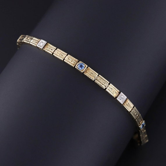 Art Deco Sapphire & Diamond Line Bracelet of 14k … - image 1