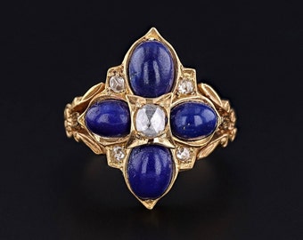 Antique Lapis Lazuli and Diamond Ring of 15ct Gold