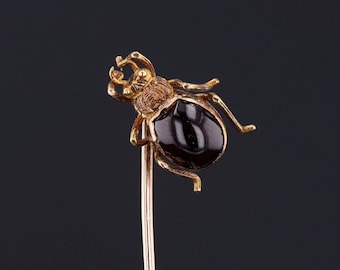 Antique Garnet Beetle Stickpin of 10k Gold