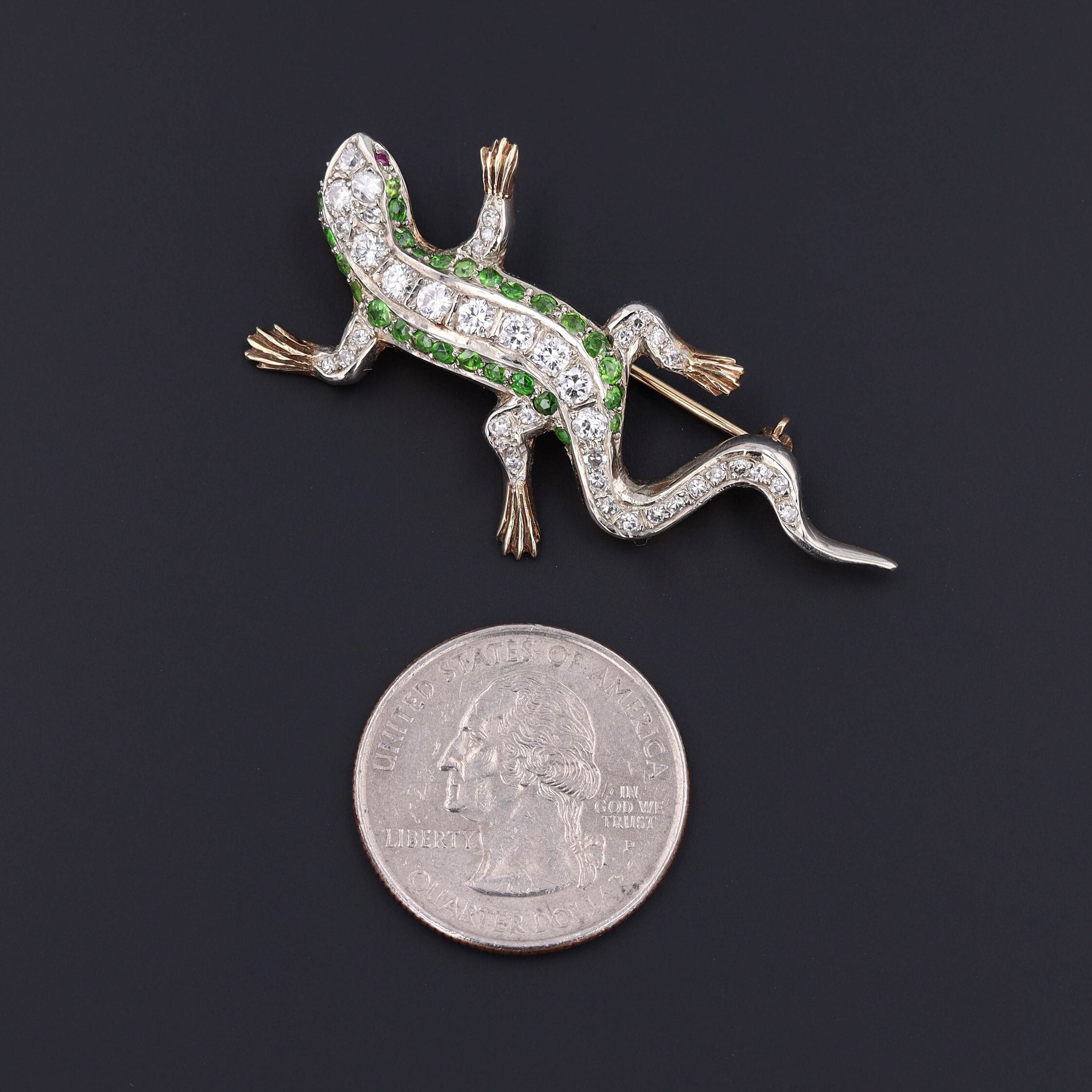 Vintage Diamond and Demantoid Garnet Lizard Brooch of 14k Gold - Etsy