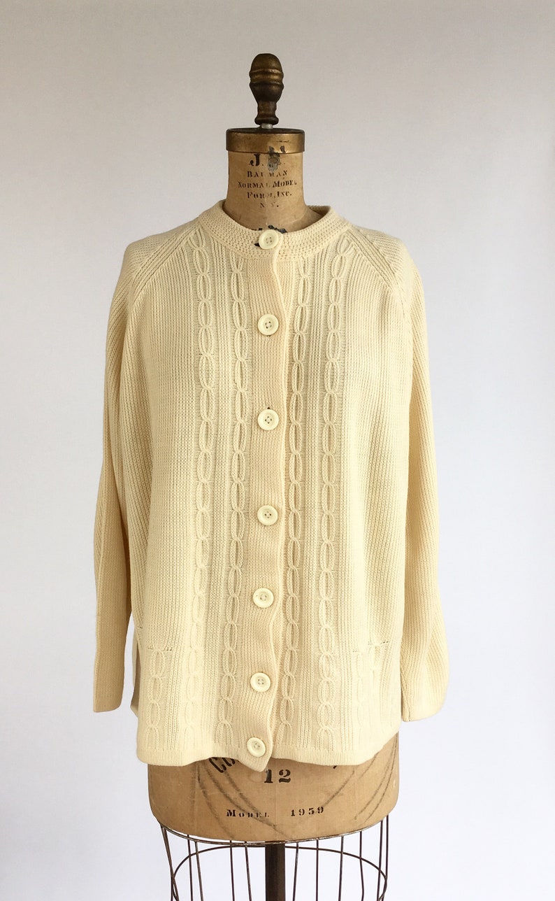 1970/'s Buttercream Cable Knit Cardigan