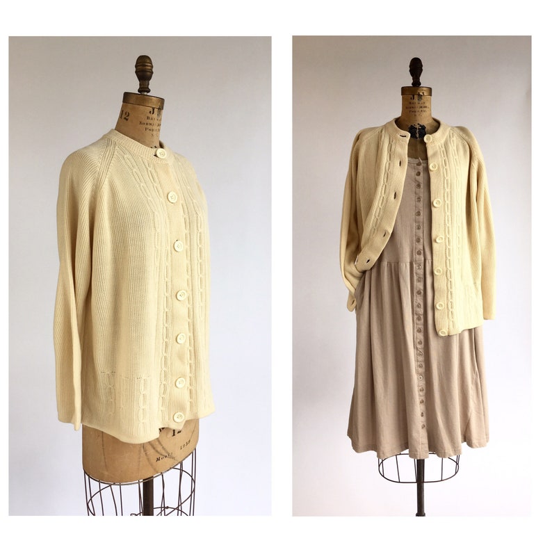1970/'s Buttercream Cable Knit Cardigan