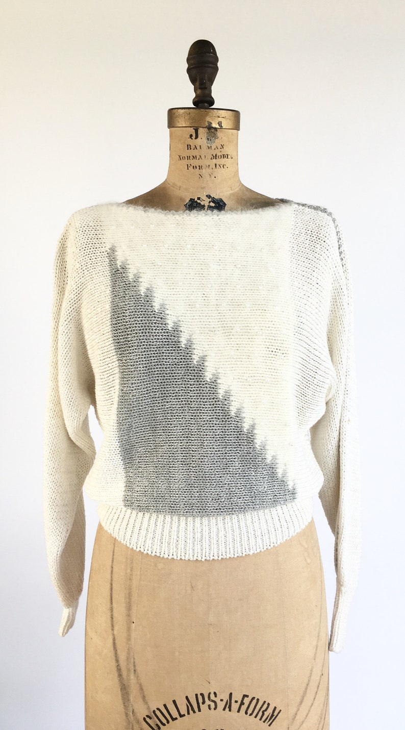 1980/'s Batwing Art Sweater With Pearl Beading