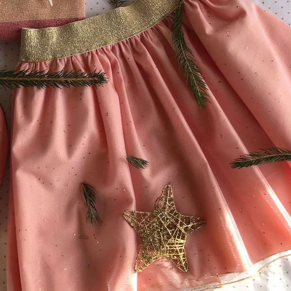 Jupe rose taille 6 ans en tulle à paillettes dorées