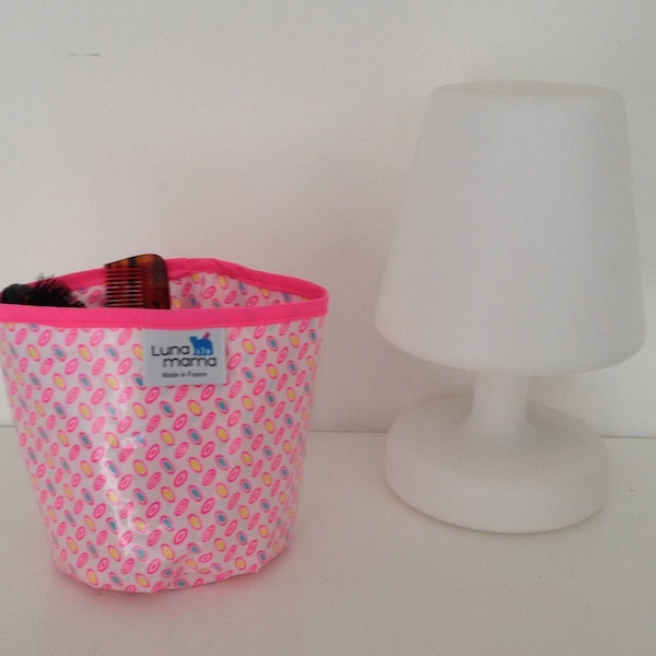 Vide-poche en coton enduit Petit Pan avec biais rose fluo