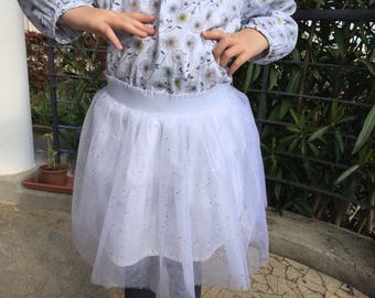 Jupe taille 8 - 9 ans en tulle blanc à paillettes dorées