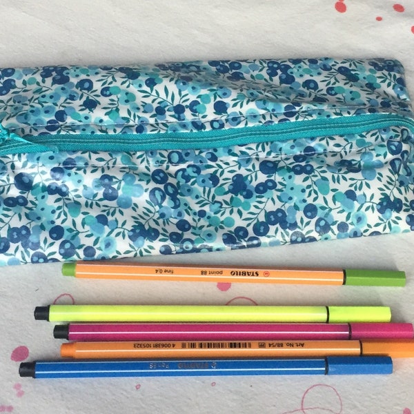 School pencil case in coated Liberty Wiltshire Blue Crystal