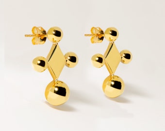 Donoma Brass geometrische minimale Stud Oorbellen/geometrische sieraden/minimalistische sieraden/verklaring oorbellen/Handgemaakte oorbellen/hengsten