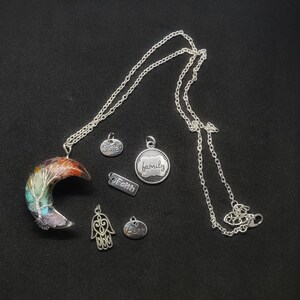 Orgonite Moon Necklace: Chakra Stone Tree Wire Wrapped Jewelry