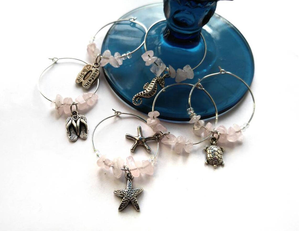 Rose Quartz Wine Glass Charms Hostess Gift Teacher Gift Etsy