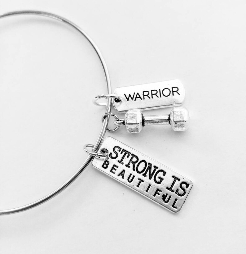 Workout jewelry, Warrior bracelet, strong is BEAUTIFUL bracelet, fitness bracelet, empowerment jewelry, weight loss jewelry, gifts for coach image 1