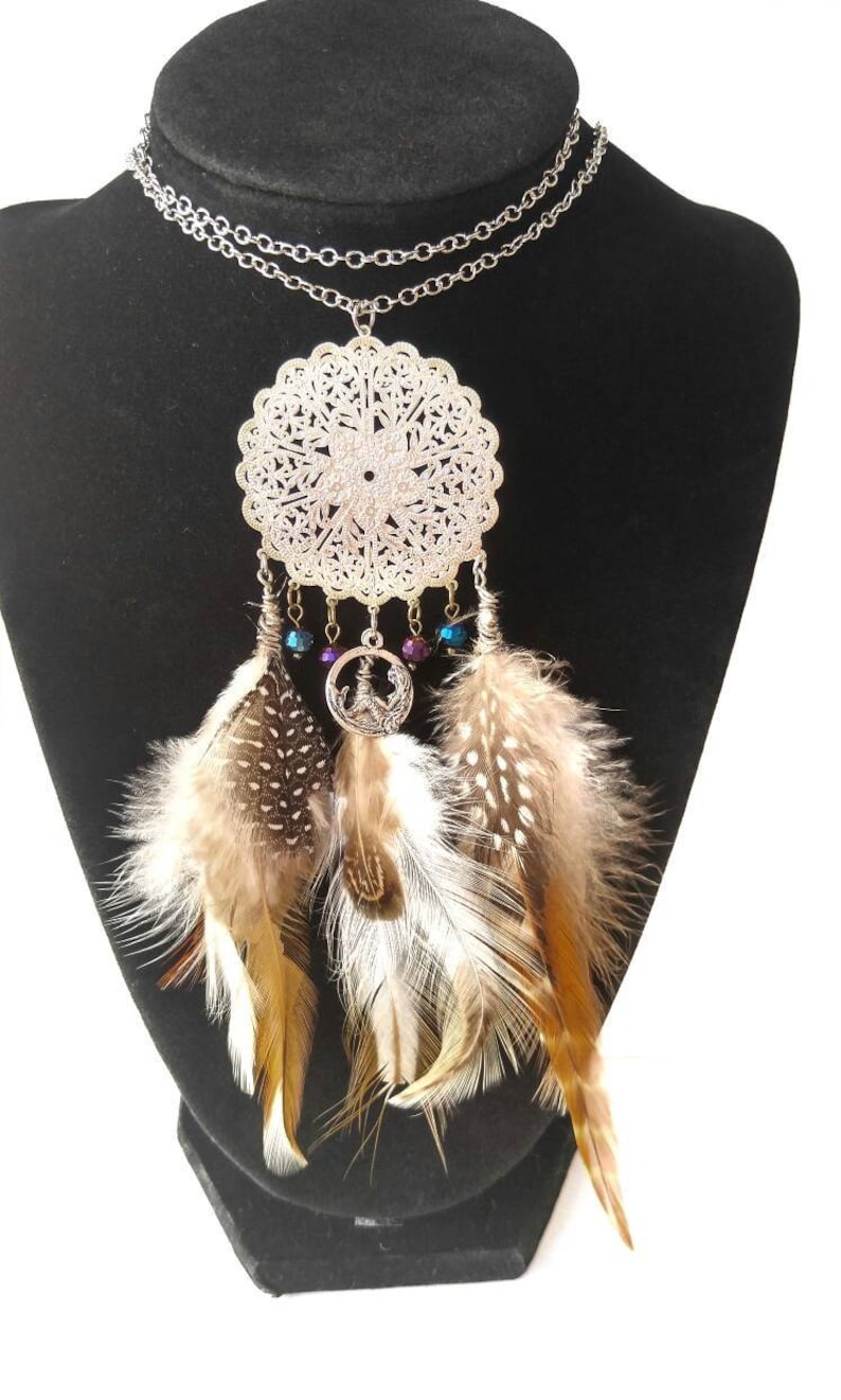 Dream Catcher Feather Necklace Mermaid and Crystal Pendant Etsy
