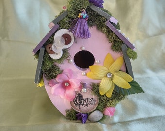 Gypsy Fairy Cottagecore birdhouse, Wooden birdhouse decor, whimsical home decoration birdhouse