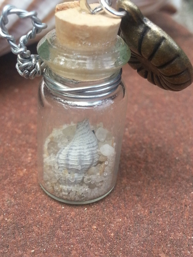 Beach Shell Pendant beach wedding unique beach memory, mini bottle charm, beach vile, ocean memories pendant, beach in a bottle image 2