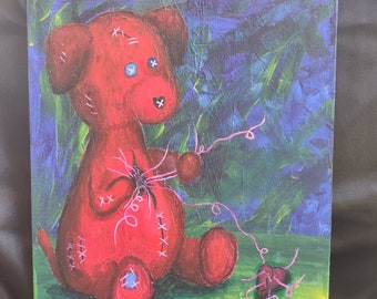 Voodoo Doll Dog Painting: Original Acrylic Goth Decor (8x10 inch)