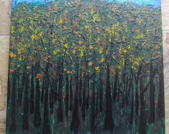 Textured Forest Acrylic Painting: Original Tree Art (12x12 inch)