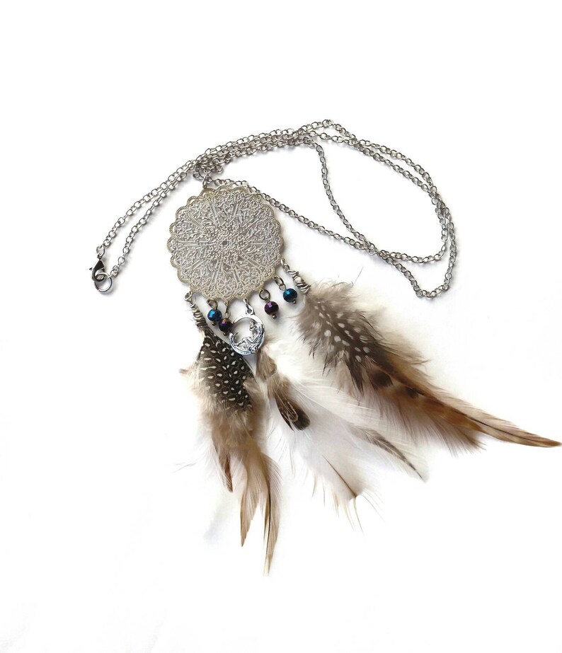 Dream Catcher Feather Necklace Mermaid and Crystal Pendant Etsy